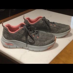 Skechers Gray and Pink Women's Slip-On Sneakers